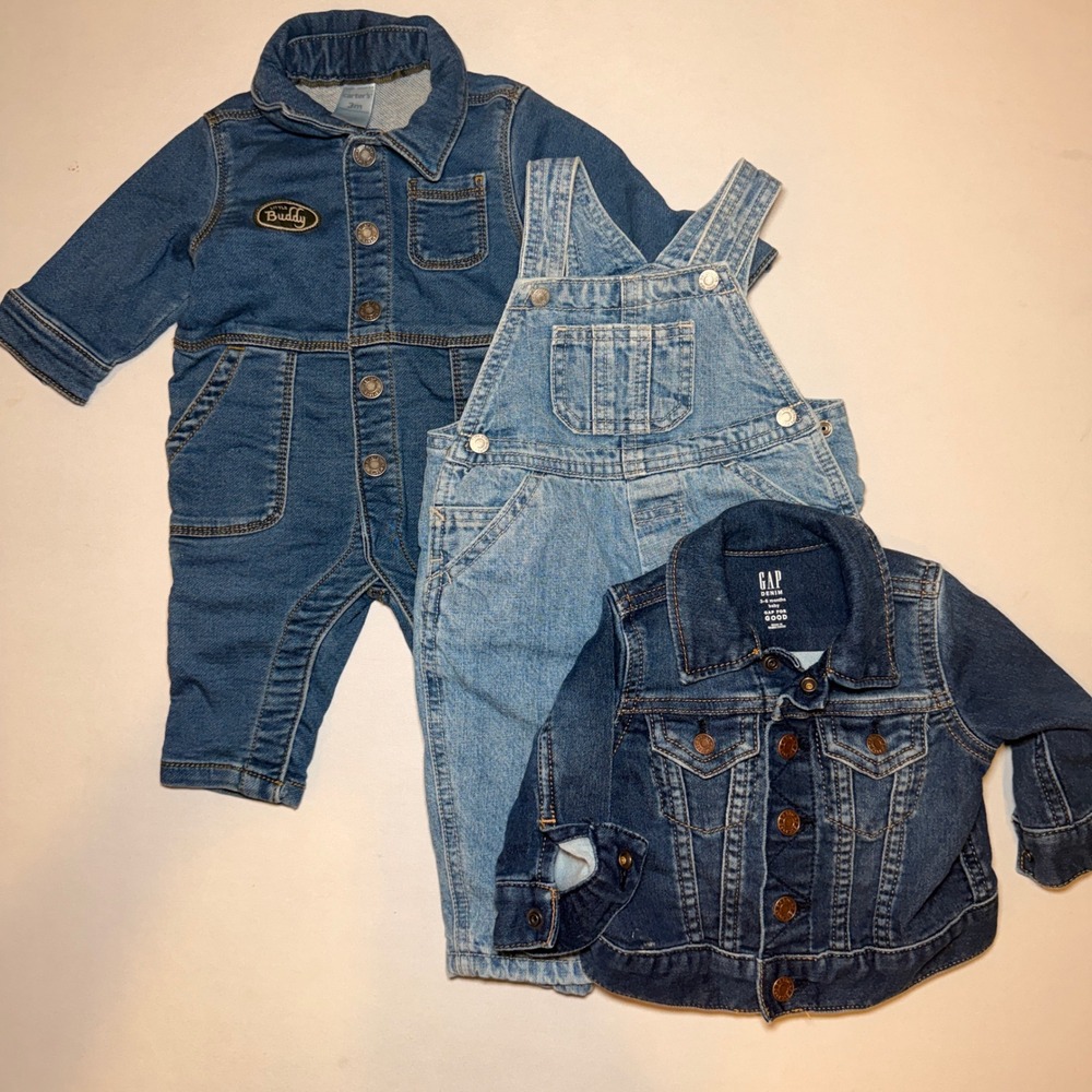 Gap Carters Baby Place Denim Bundle Jacket Overalls‎ Coverall 3-6M Blue Cotton